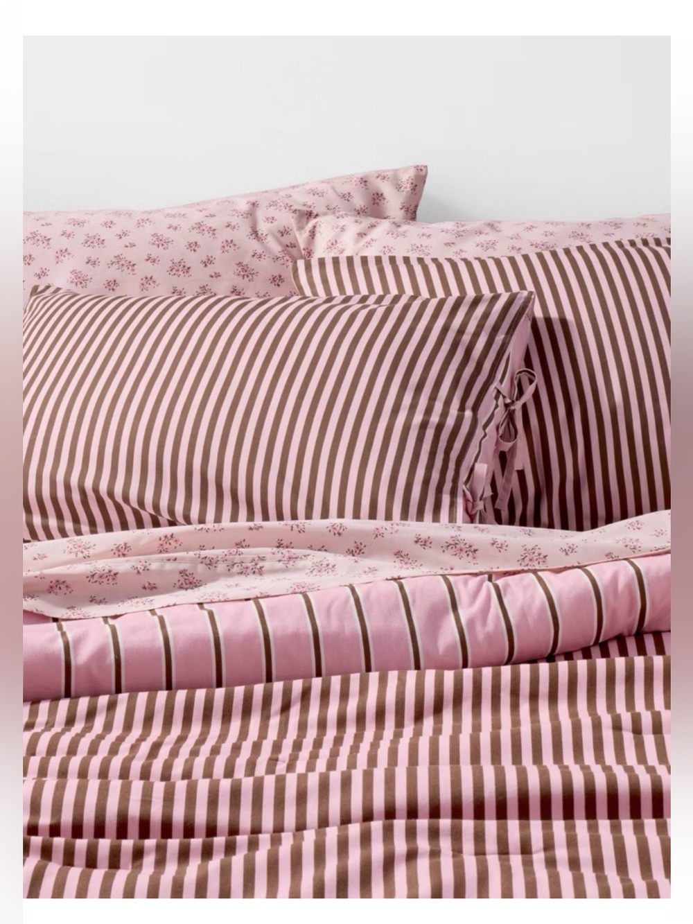 Hollister x Target TWIN Striped Percale Comforter Set Twin Pink Brown Reversible